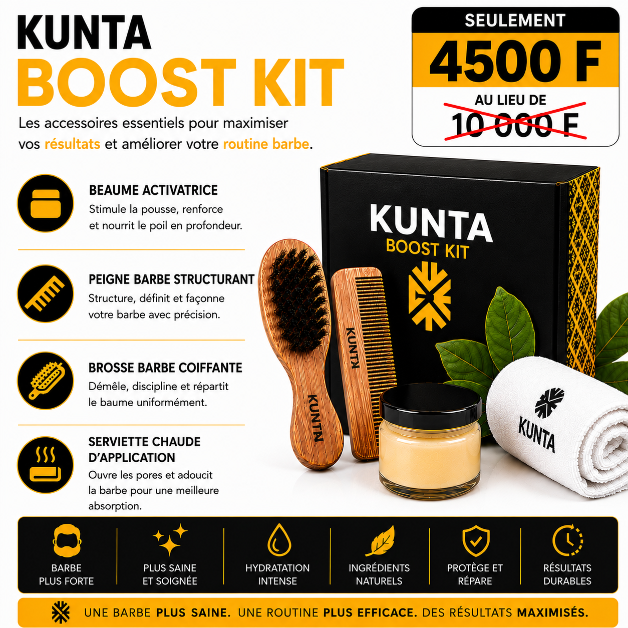 Kunta Boost Kit : Baume Activatrice + Brosse + Peigne + Serviettes Chaudes