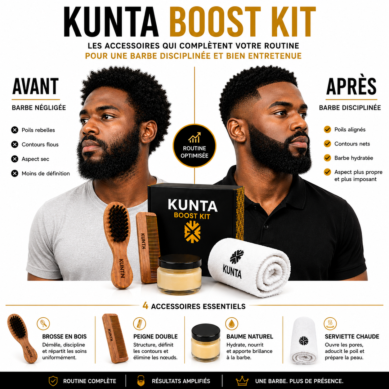 Kunta Boost Kit : Baume Activatrice + Brosse + Peigne + Serviettes Chaudes